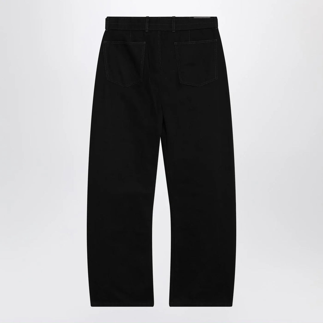 LEMAIRE - Black cotton trousers with belt Brand Pants