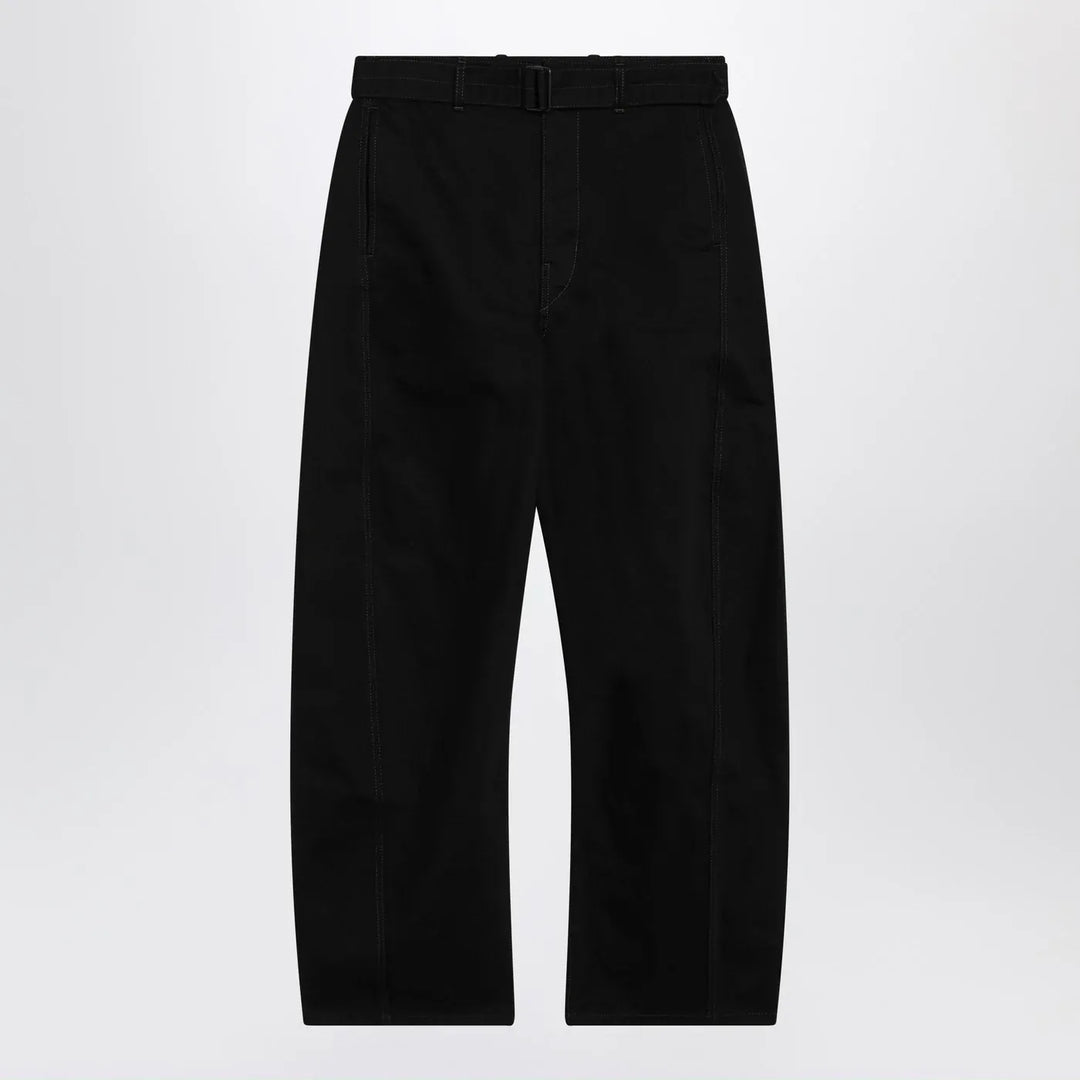 LEMAIRE - Black cotton trousers with belt Brand Pants S