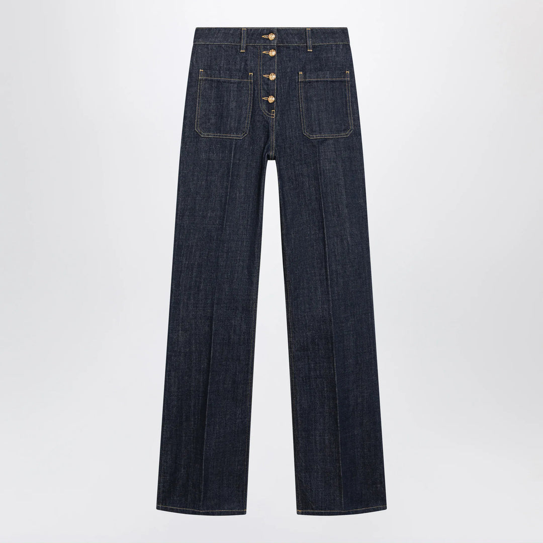 Valentino - Cotton denim pants with logo buttons, medium blue Brand Pants 26