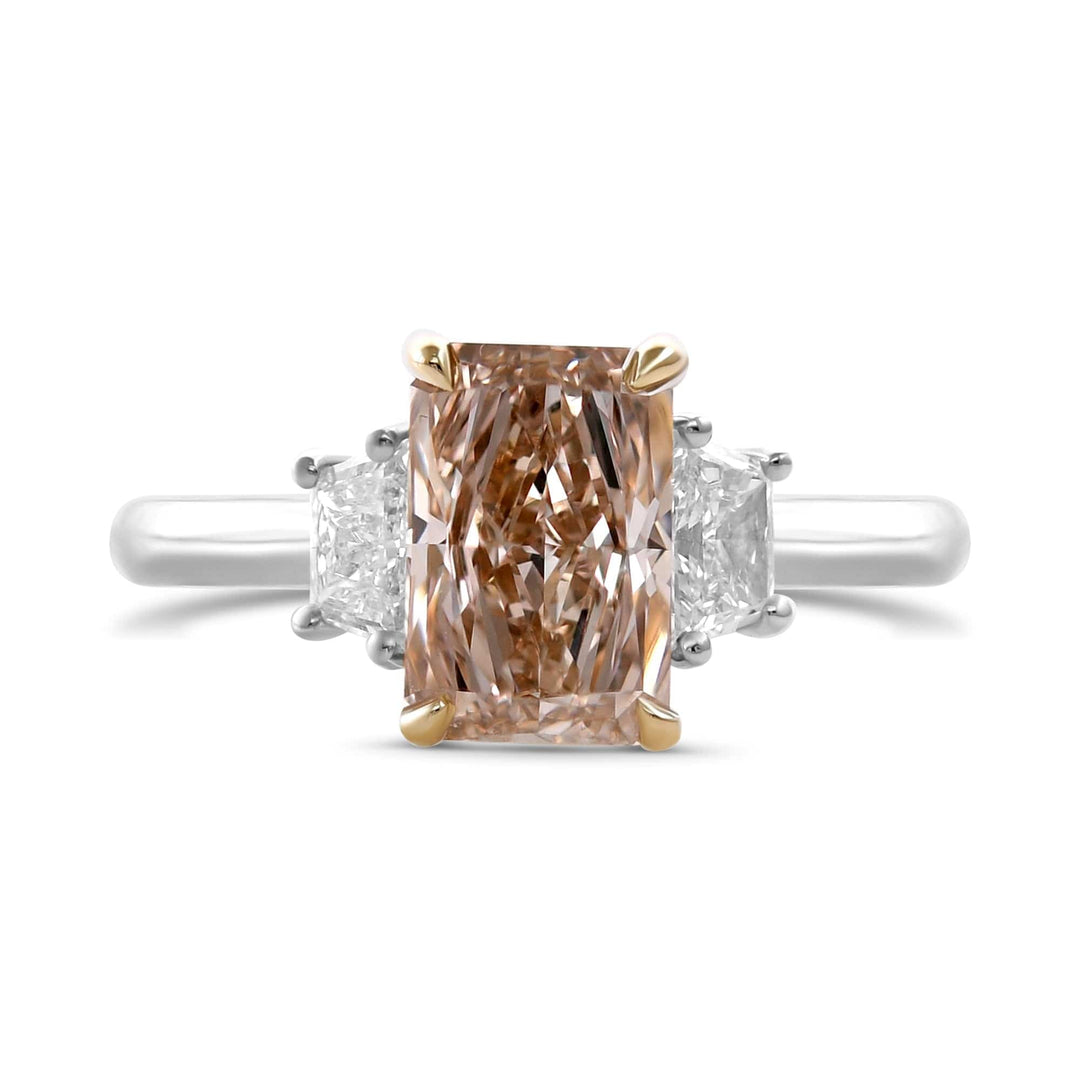 Fancy Pinkish Brown Radiant Three-stone Diamond Ring Brand Ring