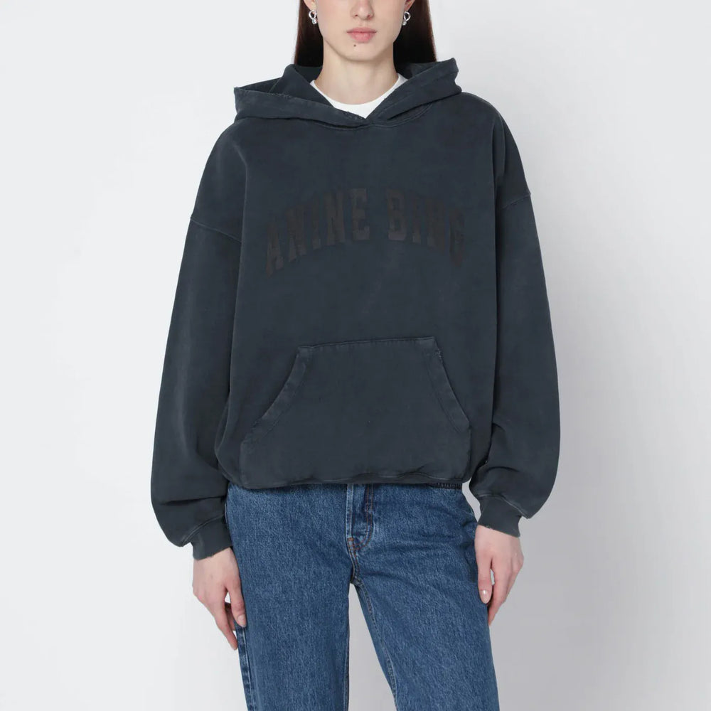 ANINE BING - Black washed hoodie with distressing Brand Shirts & Tops S