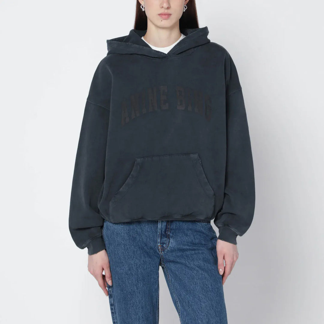 ANINE BING - Black washed hoodie with distressing Brand Shirts &amp; Tops S