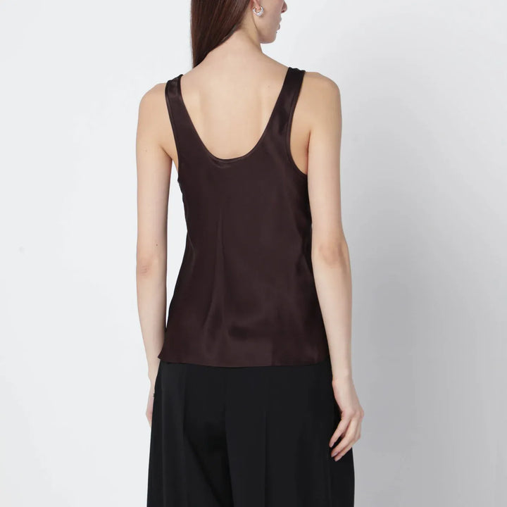 ANINE BING - Brown Lea silk top Brand Shirts &amp; Tops