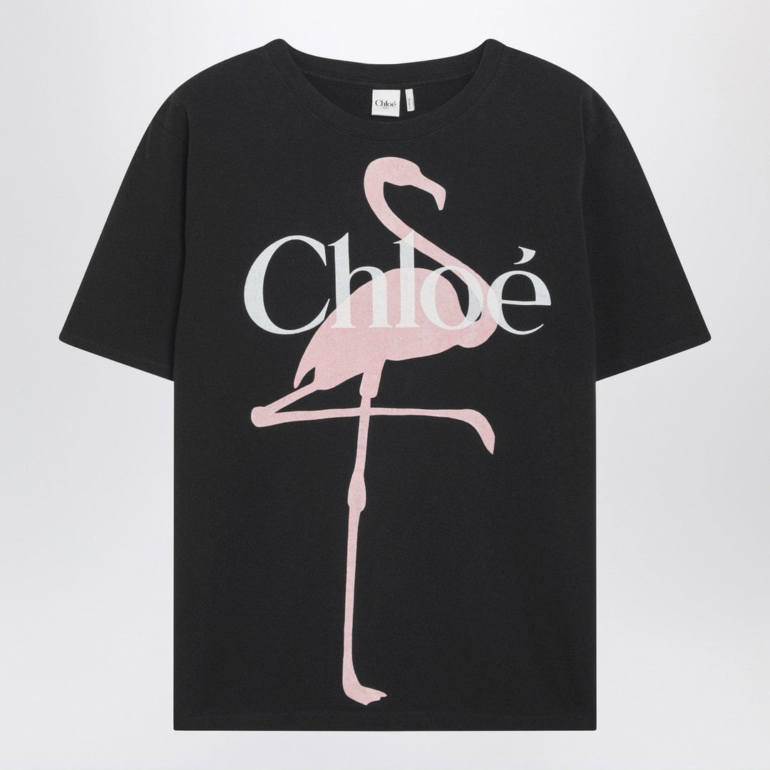Shirts &amp; Tops Black baby-fit T-shirt with logo and flamingo print Brand