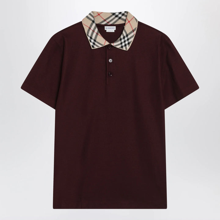 Burberry - Cotton polo shirt with Check collar in vineyard red Brand Shirts &amp; Tops S