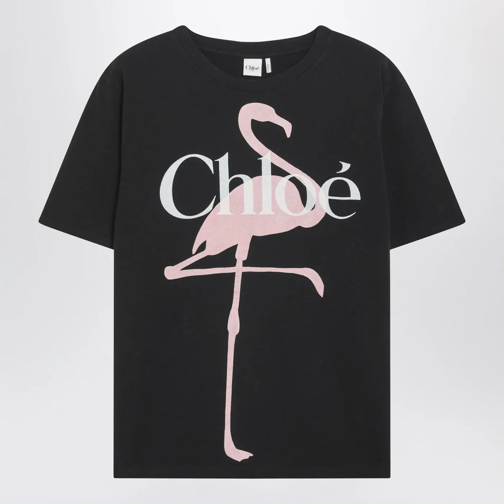 Chloé - Black baby-fit T-shirt with logo and flamingo print Brand Shirts & Tops XS