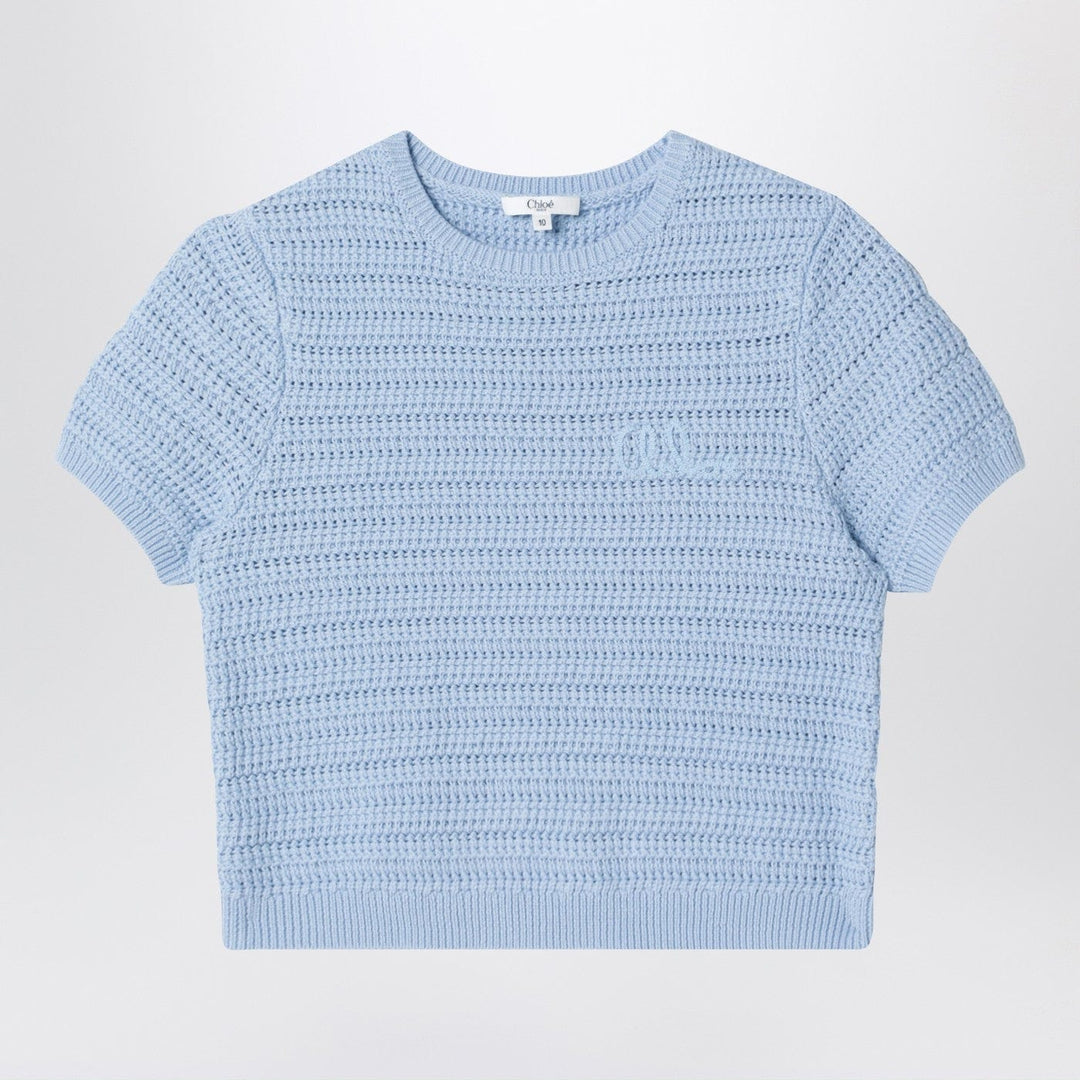 Shirts & Tops Chloé - Light blue openwork sweater with logo embroidery Brand