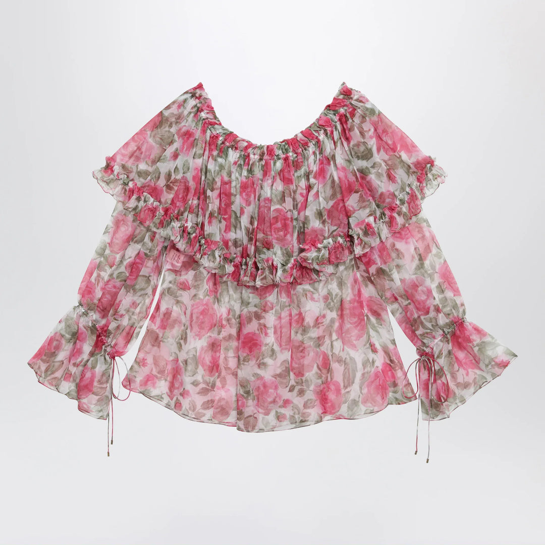 Chloé - Puff-sleeve top in multicolor silk Brand Shirts &amp; Tops 38  FR