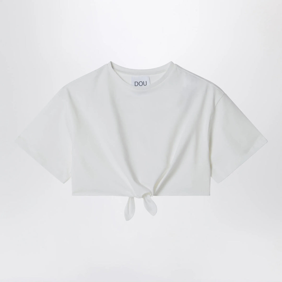 Douuod - Ivory cropped T-shirt with knot detail Brand Shirts &amp; Tops 8