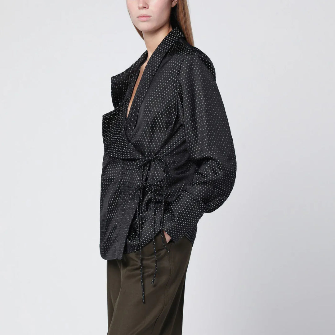 Dries Van Noten - Black wrap shirt with jacquard texture Brand Shirts &amp; Tops M