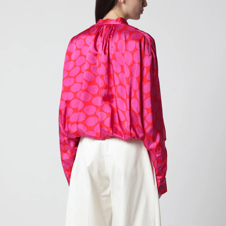 Dries Van Noten - Crossed Shirt with Fuchsia Print Brand Shirts &amp; Tops