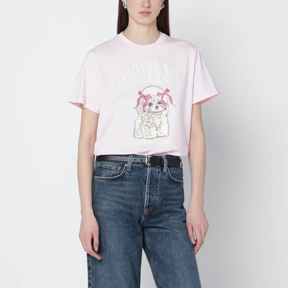 GANNI - Light pink T-shirt with logo print Brand Shirts & Tops M