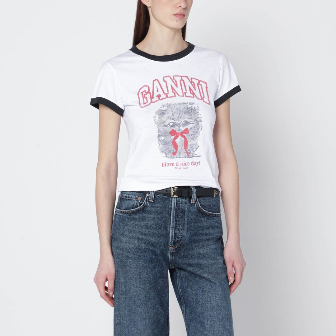 Shirts & Tops GANNI - White cropped T-shirt with logo print Brand