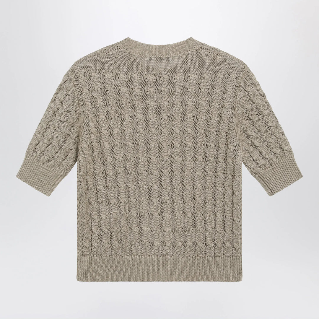 Max Mara - Cable-knit linen crewneck sweater in brown Brand Shirts &amp; Tops