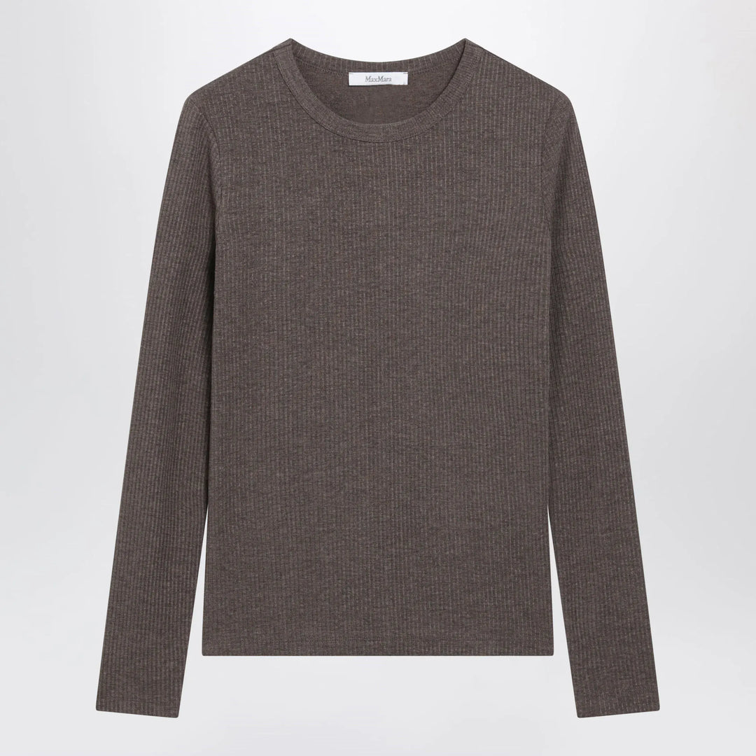 Max Mara - Long-Sleeve T-Shirt in Dark Khaki Jersey Brand Shirts &amp; Tops L