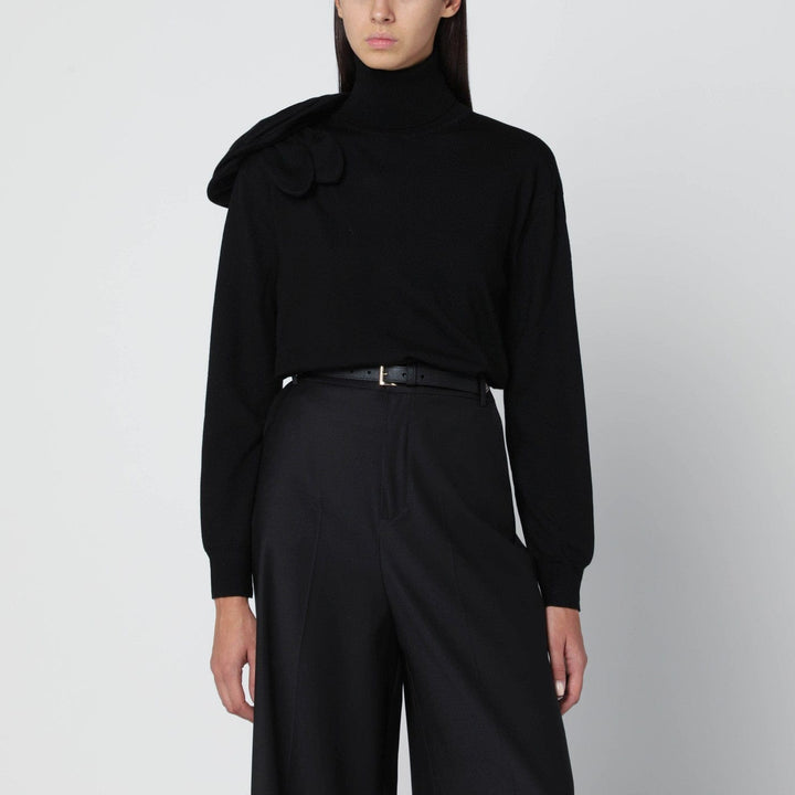 Shirts &amp; Tops Moschino - Black turtleneck sweater with flower detail Brand