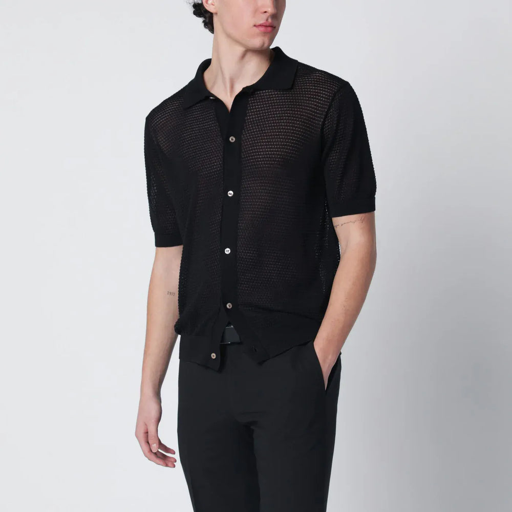 Tagliatore - Black openwork cotton cardigan Brand Shirts & Tops 50 IT