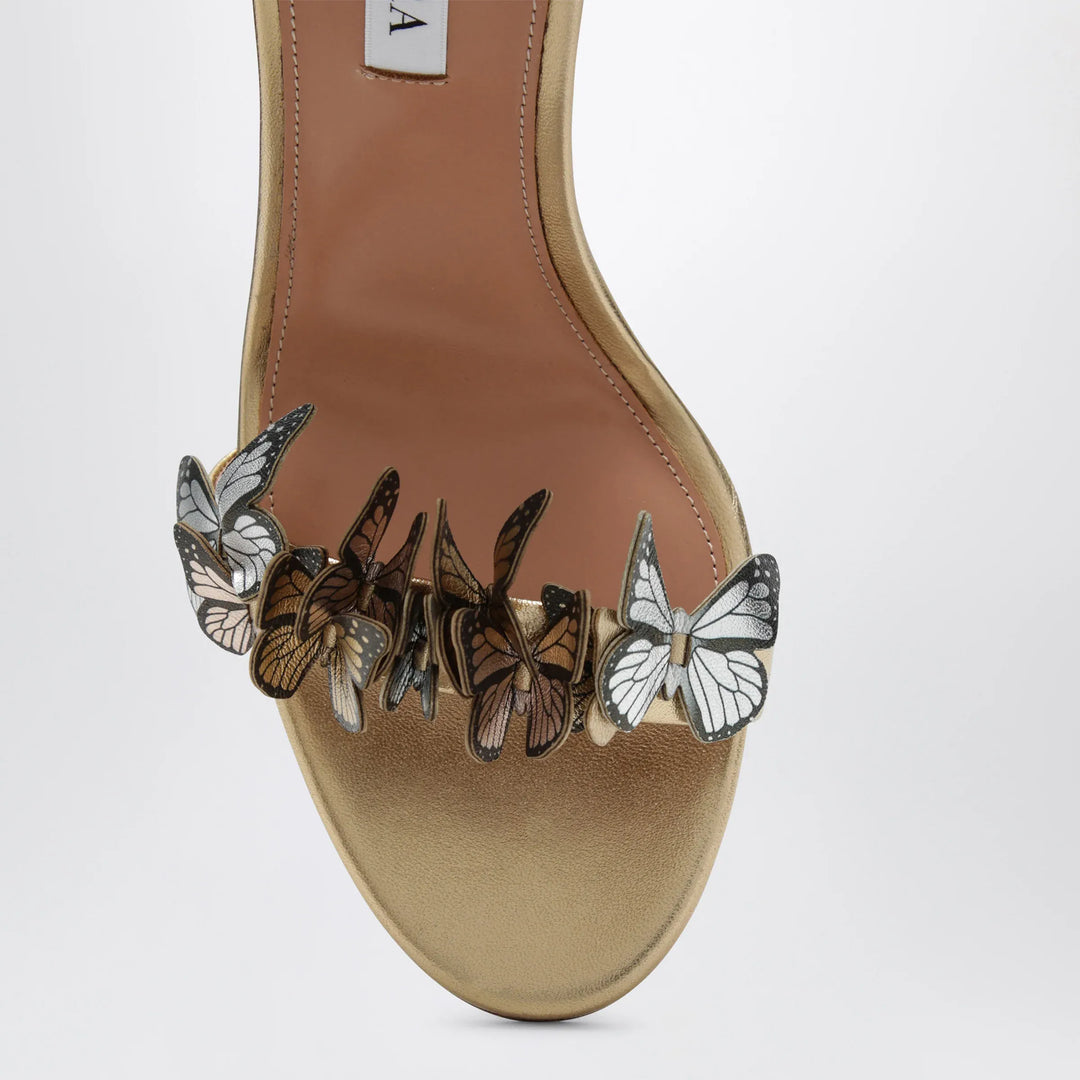 Aquazzura - Papillon 105 metallic leather sandals in soft gold Brand Shoes