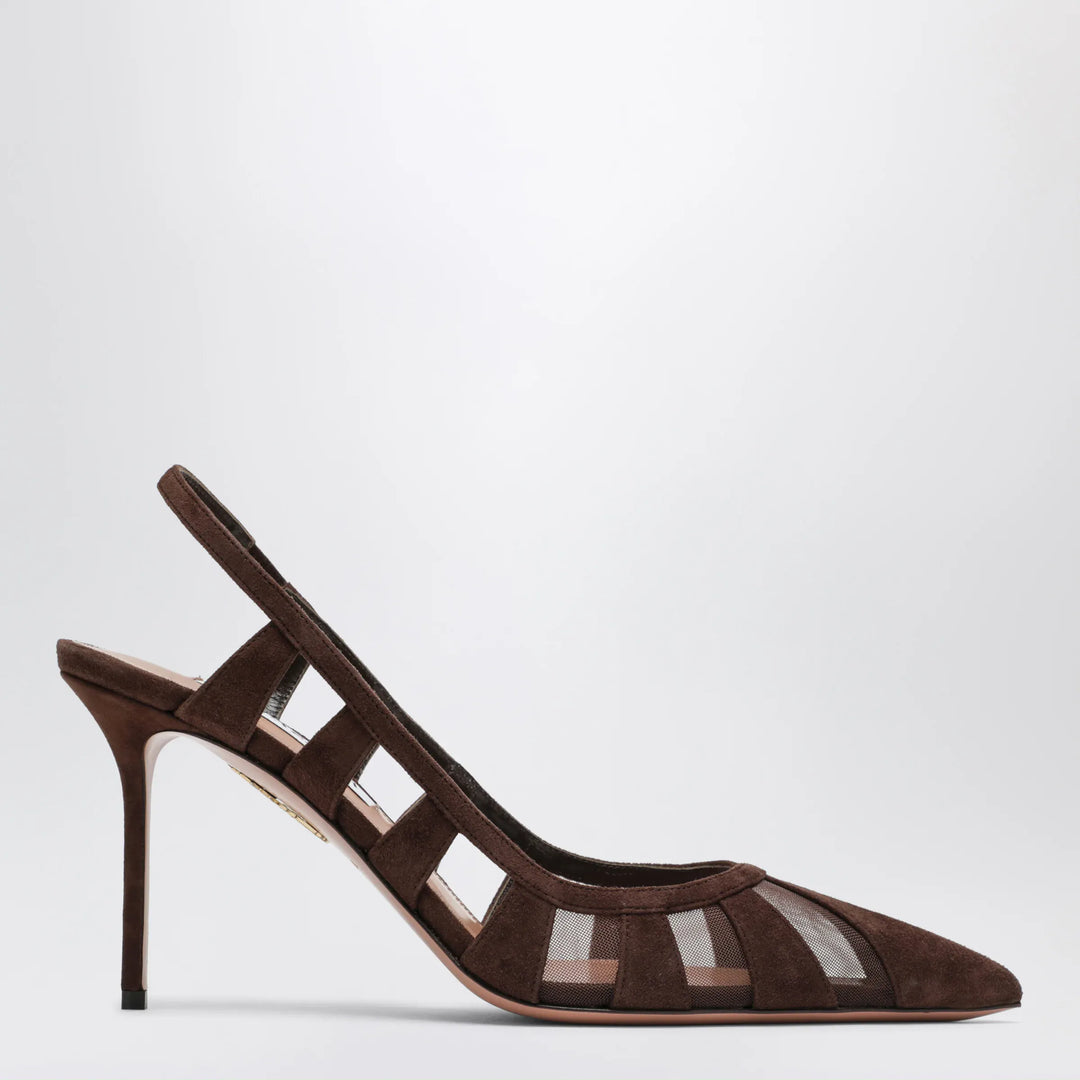 Aquazzura - Screen Slingback Pumps in Espresso Suede Brand Shoes 36 IT