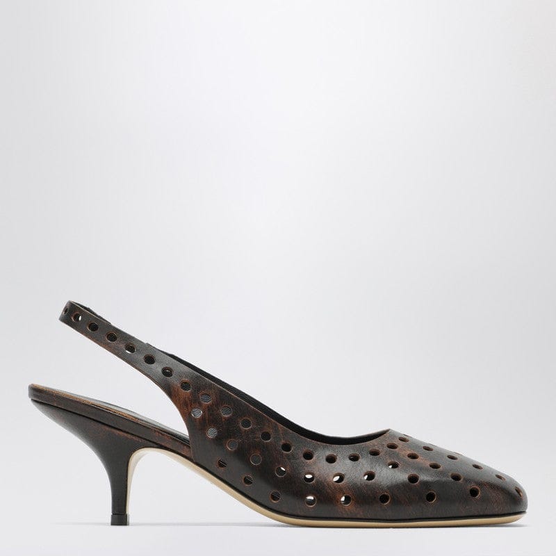 Shoes Dries Van Noten - Brown aged leather perforated slingback shoes - 39 IT Brand