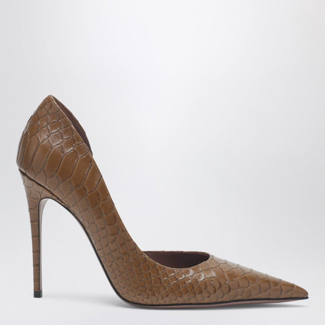 Shoes Paris Texas - Vera 105 coffee-colored leather pumps with python-effect Brand