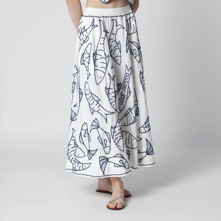 FARM Rio - Midi skirt with marine embroidery Brand Skirts