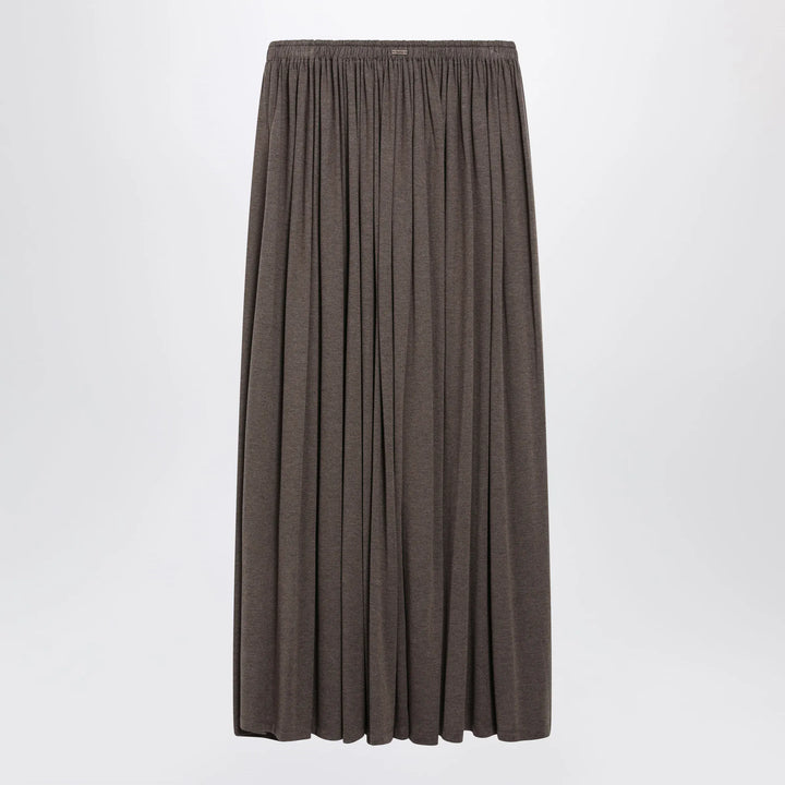 Max Mara - Long Pleated Skirt in Dark Khaki Lightweight Jersey Brand Skirts