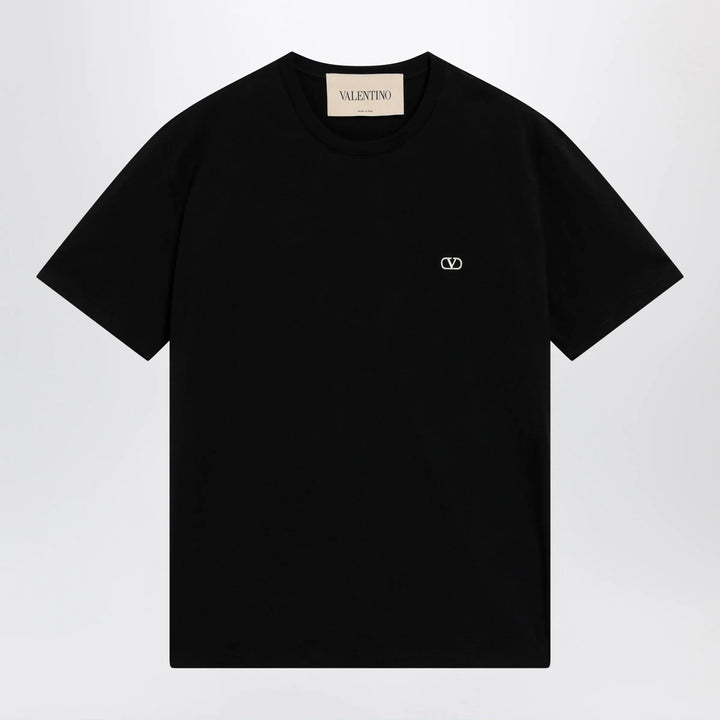 Valentino - Black cotton T-shirt with VLogo embroidery Brand T-Shirt S