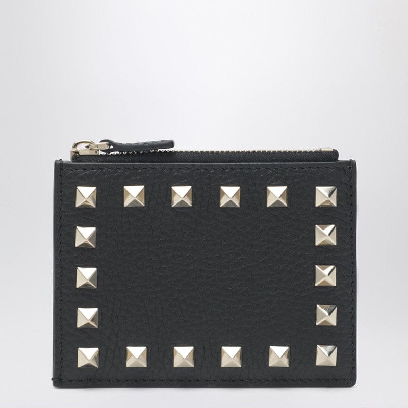 Wallets &amp; Money Clips Valentino - Black leather Rockstud zip card holder - One size Brand