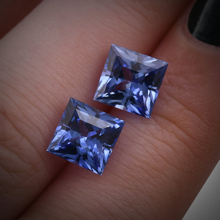 5.60 Carat Blue SRI LANKAN Princess Sapphires Pair