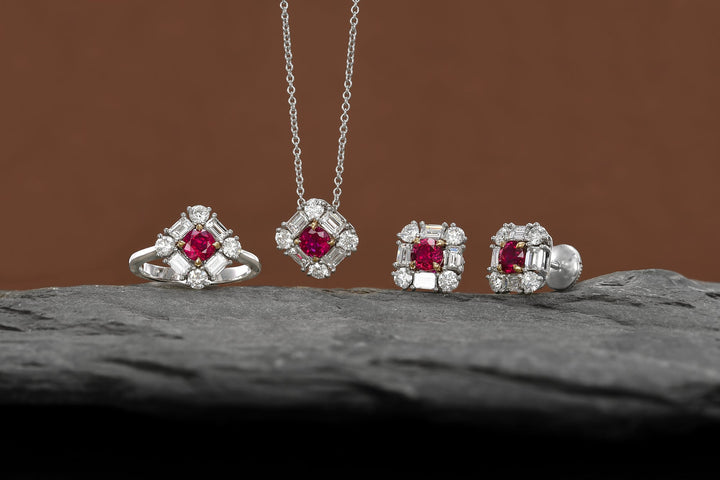 Leibish Extraordinary Round Red Ruby and Diamond Halo Pendant