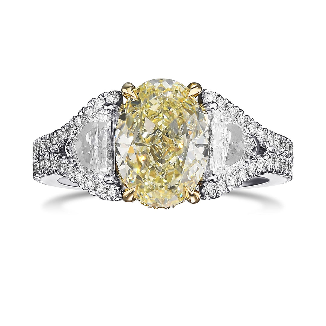 Leibish Light Yellow Oval 3 Stone Diamond Ring