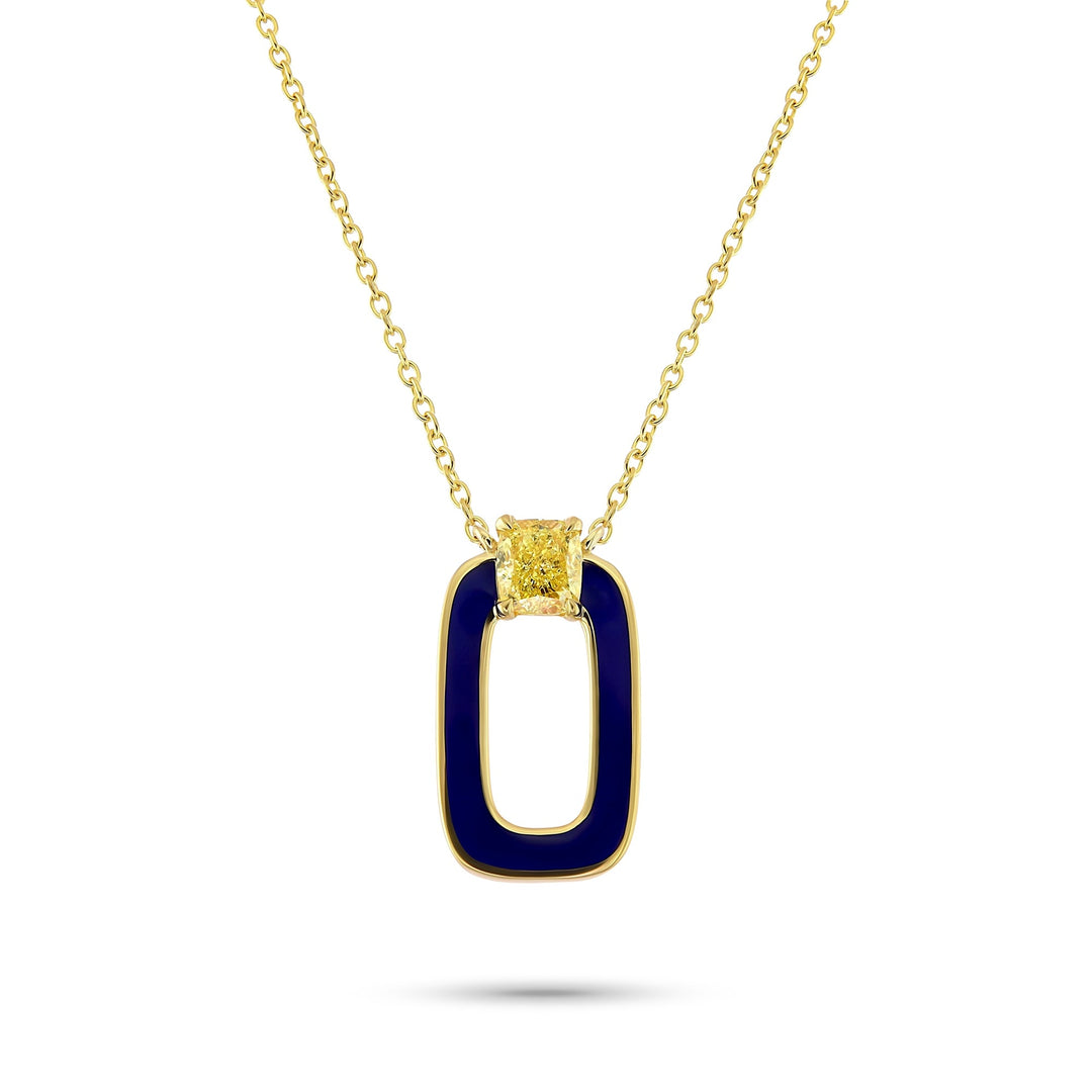 Leibish Fancy yellow cushion diamond and blue enamel pendant