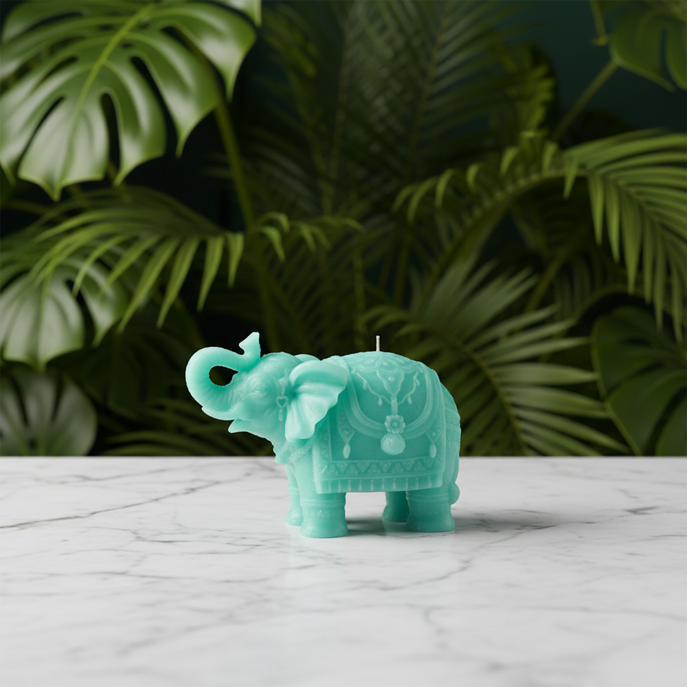 Turquoise Elephant Candle - Marble & Botanicals